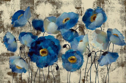 Silvia Vassileva, Aquamarine Floral (Mohnfeld, blau, Blumen, Flur, Wohnzimmer)