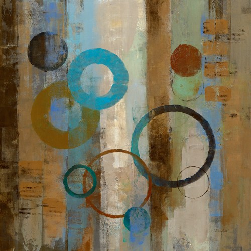 Silvia Vassileva, Bubble Graffiti I (Wohnzimmer,Esszimmer,Flur,Büro,Abstrakt,Modern,bunt, Kreise, blau, braun)