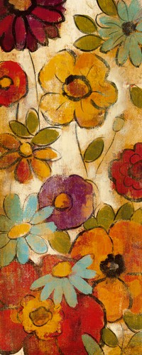 Silvia Vassileva, Floral Sketches on Linen I (Wohnzimmer,Soziale Einrichtungen,Flur,Treppenhaus,Blumen,bunt,Blüten)