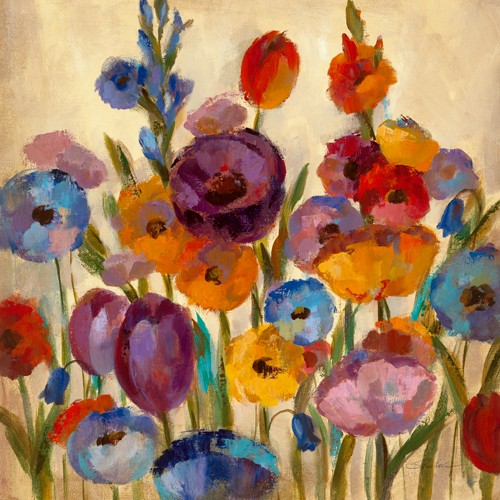 Silvia Vassileva, Garden Hues I (Wohnzimmer,Soziale Einrichtungen,Flur,Treppenhaus,Blumen,bunt,Blüten)