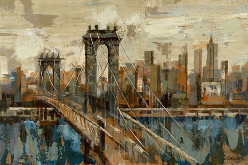 Silvia Vassileva, New York View (Städte, Skyline, modern, blau, beige, Brücke, Brooklyn Bridge, USA, Wohnzimmer, Büro,)
