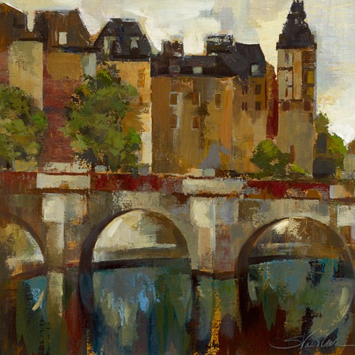 Silvia Vassileva, Paris - Late Summer II (modern, Gebäude, Architektur, Brücke, Frankreich, bunt)