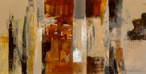 Silvia Vassileva, Urban Morning (modern, abstrakt, Wohnzimmer, Büro, braun, beige, rot)