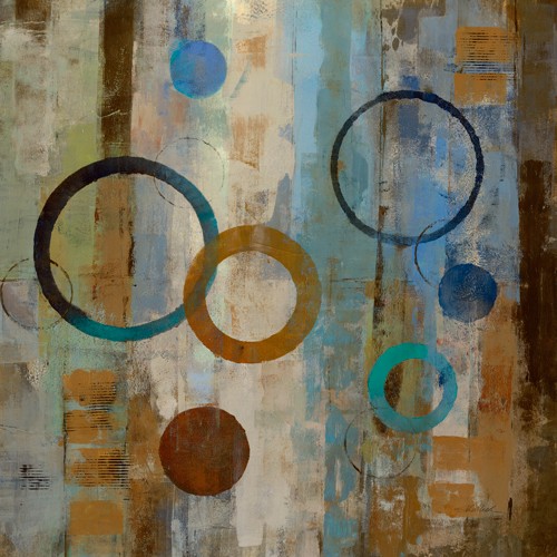 Silvia Vassileva, Bubble Graffiti II (Wohnzimmer,Esszimmer,Flur,Büro,Abstrakt,Modern,bunt, Kreise, blau, braun)