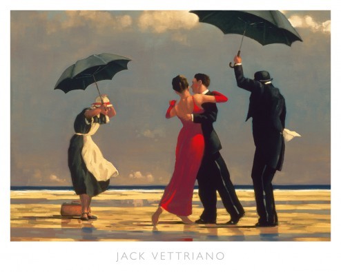 Jack Vettriano, The Singing Butler (People & Eros, Strand, Tanz, Tanzen, Anzug, American Scene, Wolken, bewölkt)