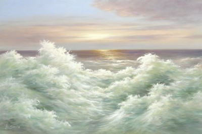 B. Smith, INCOMING TIDE II (Meer, Wellen, Flut, Meeresbrise, Sonnenuntergang, Horizont, Malerei, Wohnzimmer, Badezimmer, Treppenhaus, bunt)