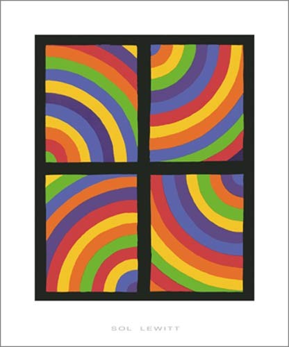 Sol Lewitt, Color Arcs in four Directions, 1999 (Modern, Malerei, Abstrakt, Konstruktivismus, Minimalismus, geometrische Formen, Rechtecke, Streifen, Bögen, Farbbänder, bunt)