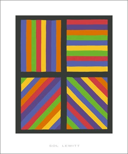 Sol Lewitt, Color Bands in four Directions, 1999 (Modern, Malerei, Abstrakt, Konstruktivismus, Minimalismus, geometrische Formen, Rechtecke, Streifen, Farbbänder, bunt)
