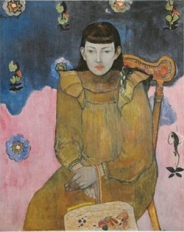 Leinwandbild, Paul Gauguin, Portrait of Vaite G (Klassische Moderne, Impressionismus, Malerei, Portrait, Vaite Goupil, Frau, Mädchen, Stuhl, Handtasche,   Wohnzimmer, Schlafzimmer, bunt)