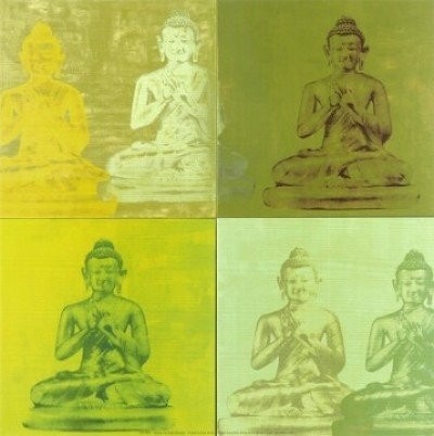 Leinwandbild, KLINEMAN HEDY, Temple I (Modern, Malerei, Pop Art, figural, asiatisch, Buddha, Teligion, Treppenhaus, Wellness, Schlafzimmer, grün / gelb)