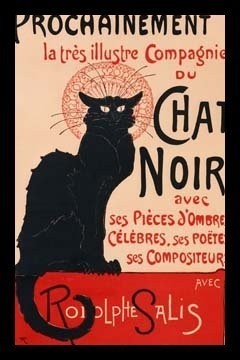 Théophile-Alexandre Steinlen, Leinwandbild, Le Chat Noir, Schattenfugenrahmen schwarz (Art Nouveau, Jugendstil, Katze, schwarze Katze, Paris, Montmatre, Kabarett, Plakatkunst, Malerei, Wohnzimmer, Treppenhaus, bunt)