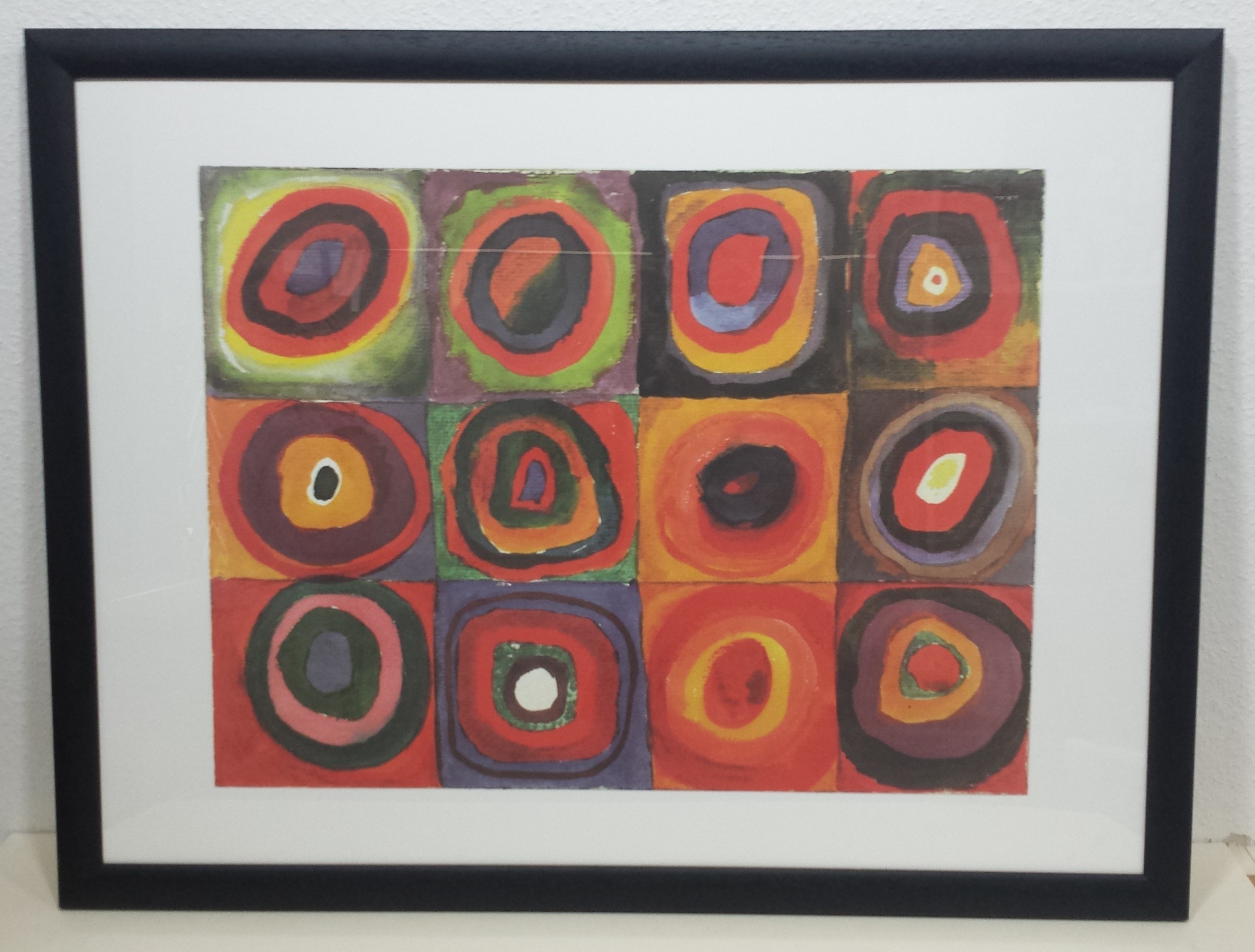 Bild mit Rahmen, Wassily Kandinsky, Farbstudie, Quadrate,Holz 34 mm, schwarz , Plexiglas (Klassische Moderne, Malerei, abstrakte Kunst, geometrische Formen,  Muster, Kreise, Dreiecke, Quadrate, Wohnzimmer,  Arztpraxis, bunt)