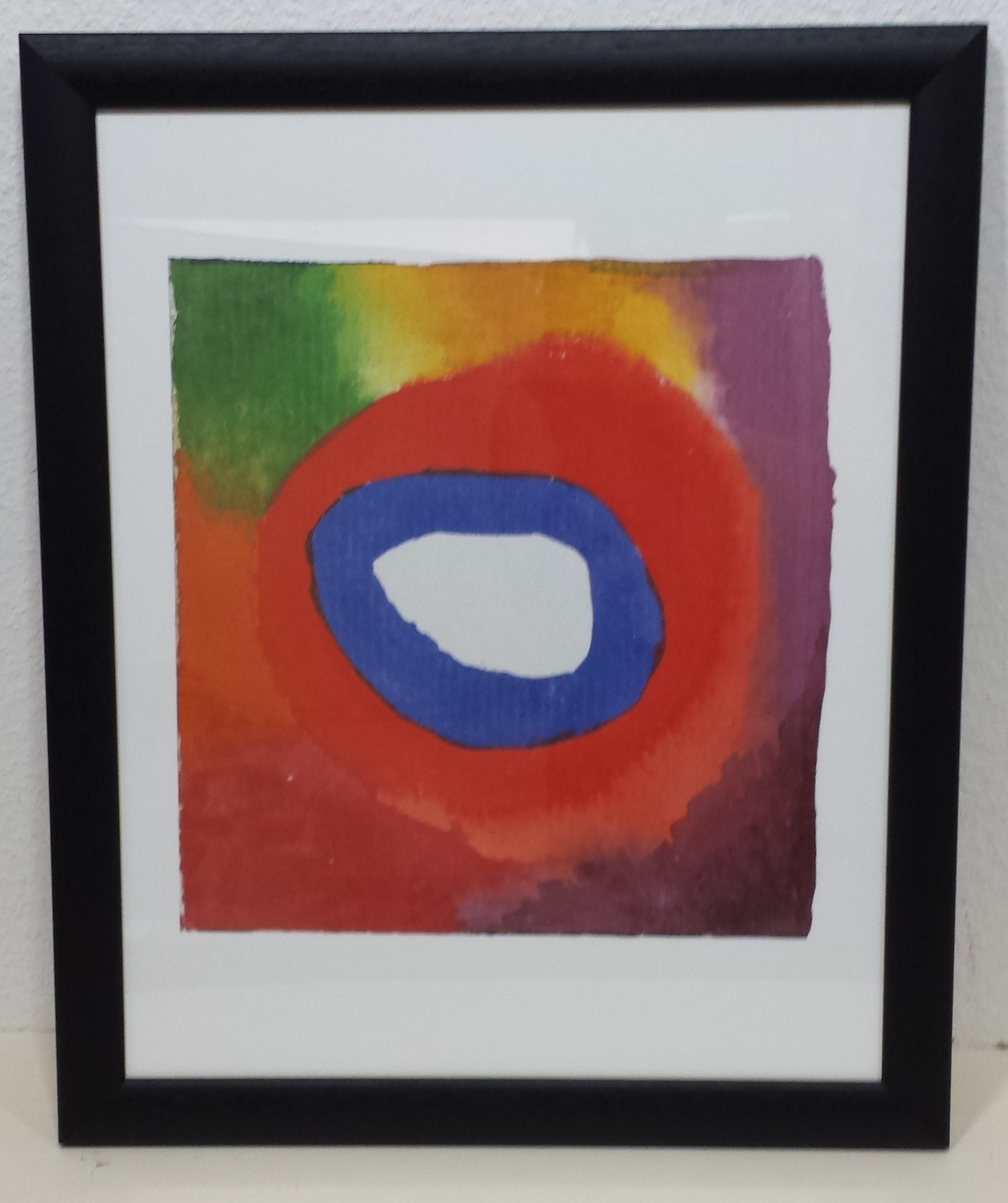 Bild mit Rahmen, Wassily Kandinsky, Colour Studies, Holz 34 mm, schwarz , Plexiglas (Klassische Moderne, Malerei, abstrakte Kunst, geometrische Formen, abstrakte Muster, Linien, Kreise, Ovale, konzentrische Kreise, Wohnzimmer,  Arztpraxis, bunt)