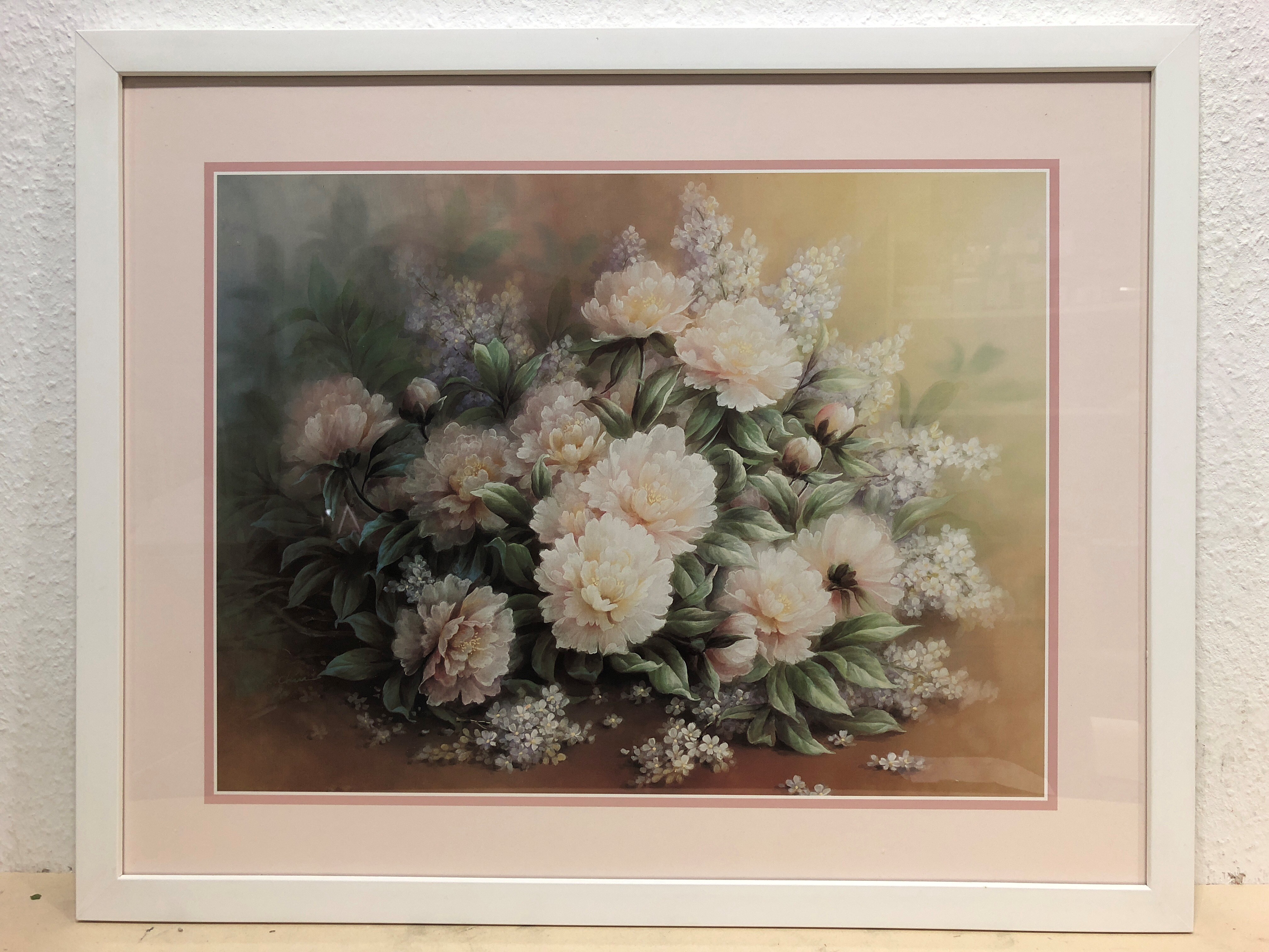Bild mit Rahmen, Chiu T. C., Peonies Bouquet, Holz weiß 20 mm, Plexiglas (Blumen,Flur,Treppenhaus,Soziale Einrichtungen,Blüten,pastell,weiß,grün)