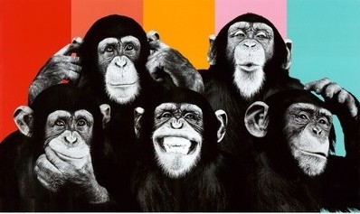 Leinwandbild Unbekannt - The Chimp Compilation Pop Art (Affen, Schimpansen, Spaß,  witzig, Pop Art, Tiere, Fotokunst, Jugendzimmer, Wohnzimmer, Musikzimmer, schwarz/weiß/bunt)