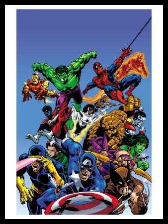 Gerahmtes Bild Alu schwarz, M. Zeck - Secret Wars Cover (Marvel Kollektion, Comic, Superhelden, Weltenretter, Mutanten, Kämpfer, Jugendzimmer, Grafik, bunt)