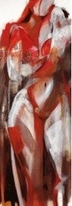 Jutta Töpfer, Leinwandbild, Sich entdecken (Aktbilder, Erotik, nackte Frau,  modern, Malerei,  nackter Körper, abstrahiert, Schlafzimmer, Wohnzimmer, rot/bunt)