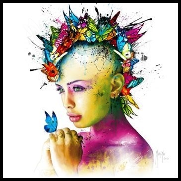 Gerahmtes Bild Aluminium schwarz glänzend, Folie, Patrice Murciano, Power of Love (Punk, Blumen, Schmetterlinge, flower power, Irokese, Portrait, Mädchen, Profil, Pop Art, Leuchtfarben, Neon, Schrill, Modern, Malerei, Jugendzimmer, Wohnzimmer, Jugendzentrum, Wunschgröße, bunt)