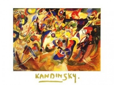 Bild mit Rahmen, Wassily Kandinsky, Komposition VI, Holz schwarz, Plexiglas normal (Klassische Moderne, Malerei, abstrakte Kunst, Chaos, Durcheinander, abstrakte Formen, abstrakte Muster, Linien,  Bögen, Wohnzimmer, Büro, Arztpraxis, Wunschgeröße,  bunt)