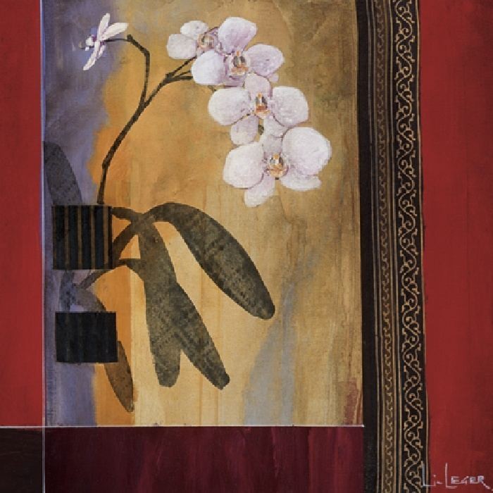 Leinwandbild, Don Li-Leger, Orchid Lines I (Modern, Malerei, Dekorativ, Abstrakt, Farbfelder, Muster,  Blüten, Orchideen, Wohnzimmer, Treppenhaus,  bunt)