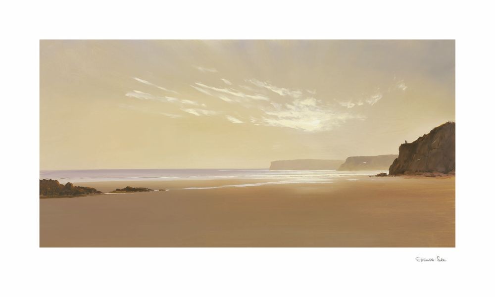 Spencer Lee, Beyond The Breakers I (Meeresbrise, Landschaften, Strand, Sand, Horizont, Sonne, Büro, Wohnzimmer, Malerei, bunt)