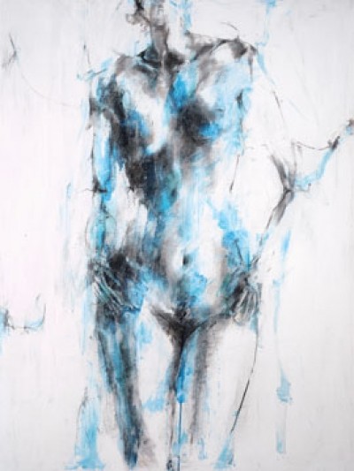 Katja Spilker, Transparenz (Figurativ, Poeple & Eros, Körper, nackt, Frau, abstrahiert, modern, transparent, Erotik, Wohnzimmer, grau/blau)