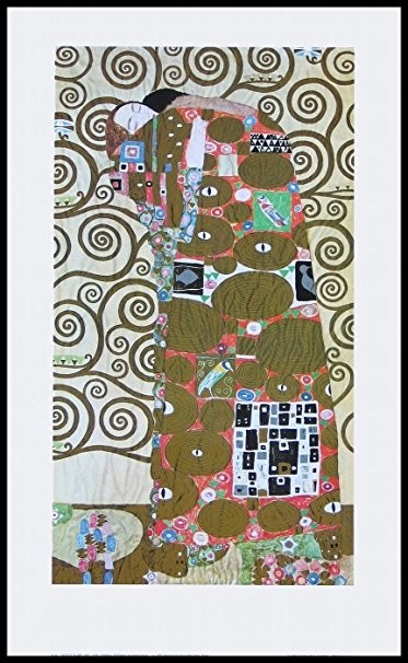 Bild mit Rahmen, Gustav Klimt, Erfüllung - groß, Holz schwarz , Plexiglas (Klassische Moderne,dekorativ, Jugendstil, Japonismus, Eros&People, Frau, Mann, Umarmung,Lebensbaum, Baum, Ornamente, geometrische Formen, bunt, Wohnzimmer, Treppenhaus, Schlafzimmer, Malerei)