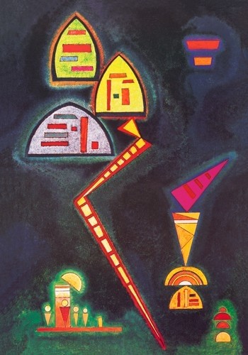 Leinwandbild, Wassily Kandinsky, Grün, Speditionsversand (Wunschgröße, Klassische Moderne, Malerei, abstrakte Kunst, figurativ, geometrische Formen, abstrakte Architektur, Dreiecke, Halbkreise, Leiter, Wohnzimmer, Büro, Arztpraxis, bunt)