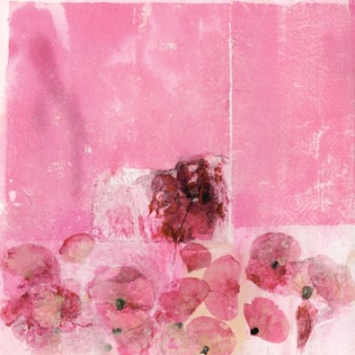 Katja Spilker, Mohnblühen (Blätter, Blütenblätter, Blumen, Mohn, filigran, zart, transparent, abstrakte Malerei, Wohnzimmer, Treppenhaus, pastell/pink)