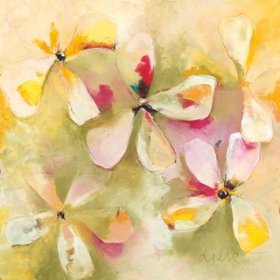 Anne L. Strunk, Springtime (Blumen, Blüten, abstrahierte Blüten, Aquarell, floral, Treppenhaus, Wohnzimmer, gelb)