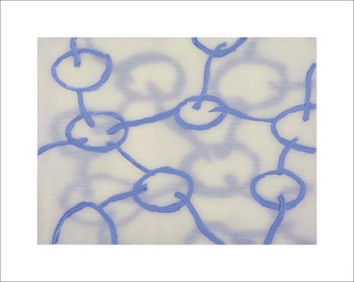 Sybille HASSINGER, Untitled, 2007 (Modern, Abstrakt,abstrakte Form, Linien, Striche, Kreise, blau / weiß)