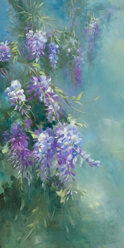 Sylvie Vernageau, Glycine (Wunschgröße, Malerei, Blumen, Glyzinie, Blauregen, Blüten, Pflanzen, Botanik, Dunst, Wohnzimmer, Schlafzimmer, Treppenhaus, pastell, bunt)