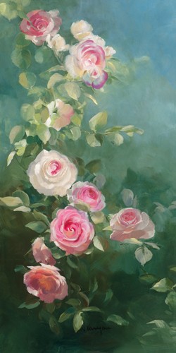 Sylvie Vernageau, Rosier Pierre de Ronsard (Wunschgröße, Malerei, Blumen, rosa Rosen, Blüten, Pflanzen, Botanik, Dunst, Wohnzimmer, Schlafzimmer, Treppenhaus,  bunt)