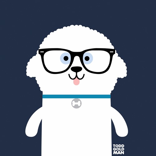 Tood Art, Bow Wow Bichon Frise (Schaf, Lamm, Brille, naive Malerei, Comic, lustig, Kinderzimmer, Optiker, Treppenhaus, Augenarztpraxis, Wunschgröße)