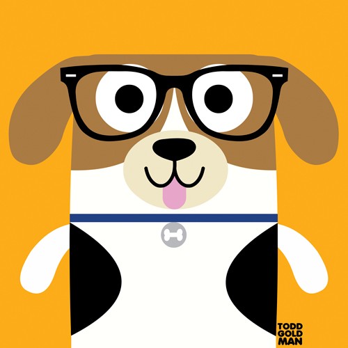 Tood Art, Bow Wow Beagle (Hund, Beagle, Brille, naive Malerei, Comic, lustig, Kinderzimmer, Optiker, Treppenhaus, Augenarztpraxis, Wunschgröße)