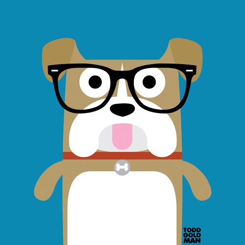 Tood Art, Bow Wow Bulldog (Bulldogge, Hund, Brille, naive Malerei, Comic, lustig, Kinderzimmer, Optiker, Treppenhaus, Augenarztpraxis, Wunschgröße)