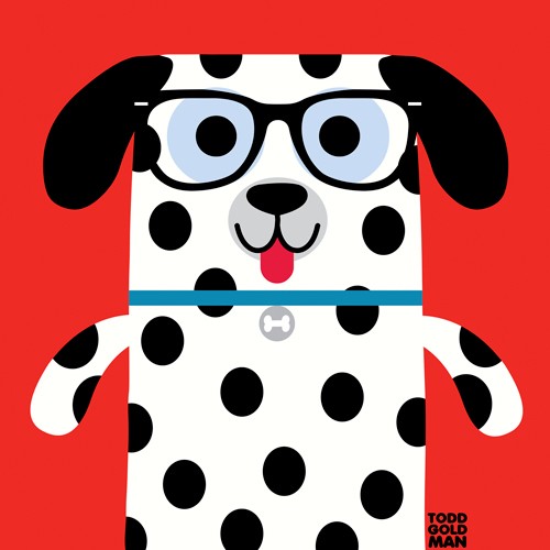 Tood Art, Bow Wow Dalmation (Hund, Dalmatiner, Brille, naive Malerei, Comic, lustig, Kinderzimmer, Optiker, Treppenhaus, Augenarztpraxis, Wunschgröße)