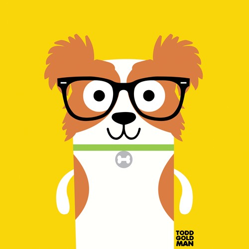 Tood Art, Bow Wow Papillon (Hund, Zwergspaniel, Brille, naive Malerei, Comic, lustig, Kinderzimmer, Optiker, Treppenhaus, Augenarztpraxis, Wunschgröße)