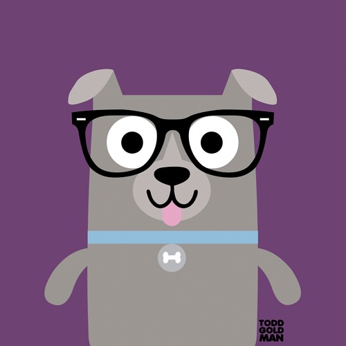 Tood Art, Bow Wow Pitbull (Hund, Ptibullterrier, Brille, naive Malerei, Comic, lustig, Kinderzimmer, Optiker, Treppenhaus, Augenarztpraxis, Wunschgröße)