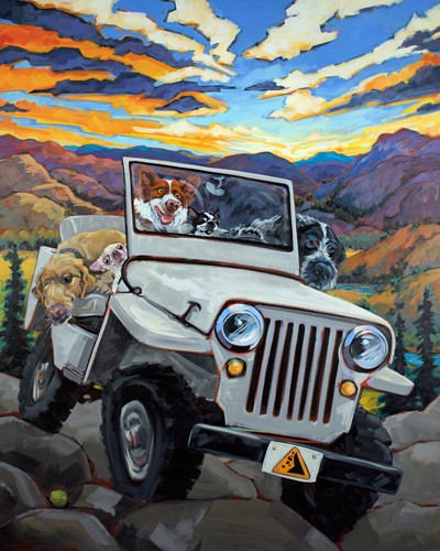 CR Townsend, Watch For Falling Rocks (Hunde, Auto, Urlaub, Berge, Tennisball, Comic, Karrikatur, witzig, lustig, Holprig, Antropomorphismus, Treppenhaus, Wohnzimmer, Wunschgröße)