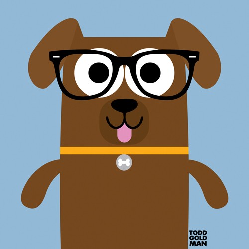 Tood Art, Bow Wow Labrador (Hund, Labrador, Brille, naive Malerei, Comic, lustig, Kinderzimmer, Optiker, Treppenhaus, Augenarztpraxis, Wunschgröße)