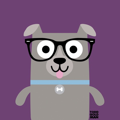 Tood Art, Bow Wow Pitbull (Hund, Ptibullterrier, Brille, naive Malerei, Comic, lustig, Kinderzimmer, Optiker, Treppenhaus, Augenarztpraxis, Wunschgröße)