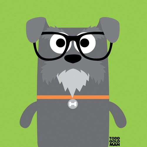 Tood Art, Bow Wow Schnauzer (Hund, Schnauzer, Brille, naive Malerei, Comic, lustig, Kinderzimmer, Optiker, Treppenhaus, Augenarztpraxis, Wunschgröße)