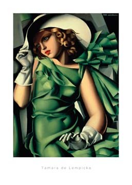 Tamara De Lempicka, Young Lady with Gloves (Modern, Malerei, Art Deco, People & Eros, Frau, Mädchen, Hut, Eleganz, Wind,  Wohnzimmer, Bistro, Cafe, bunt)