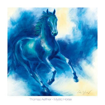 Thomas Aeffner, Mystic Horse (Malerei, Pferd, blaues Pferd, Energie, Kraft, Galopp, Arztpraxis, Wohnzimmer, Jugendzimmer, blau)