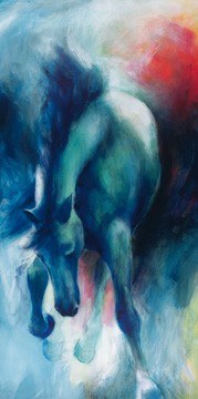 Thomas Aeffner, Stärke (Limitiert und Handsigniert) (Malerei, Pferd, blaues Pferd, Energie, Temperament, Kraft, Galopp, Arztpraxis, Wohnzimmer, Jugendzimmer, blau)