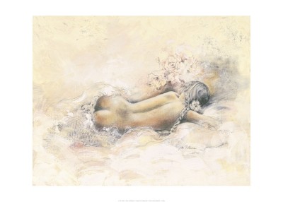 Jutta Tillmann, Young (Figurativ, Aktbilder / Erotik, Frau, Rückenakt, Zeichnung, Schlafzimmer, beige/grau)