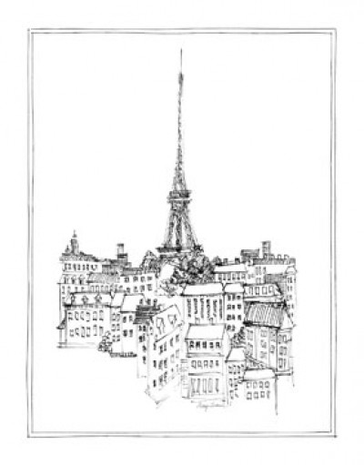 Avery Tillmon, Eiffel Tower (Zeichnung, Städte, Paris, Frankreich, Eiffelturm, Turm,  Architektur, Wahrzeichen, Symbol, Treppenhaus, Wohnzimmer, schwarz / weiß)