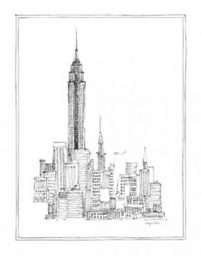 Avery Tillmon, Empire State (Zeichnung, Städte,New York, Metropole, Amerika, USA, Hochhaus, Wolkenkratzer, Architektur, Wahrzeichen, Symbol, Treppenhaus, Wohnzimmer, schwarz / weiß)