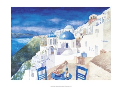 Günter Tillmann, Santorini I (Landschaften, Meeresbrise, Insel, Griechenland, Dorf, Berg, Häuser, Küste, Urlaub, Wohnzimmer, Treppenhaus, bunt)